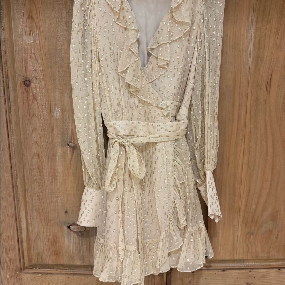 Zimmermann Ruffled Metallic Silk Wrap Minidress size 1
